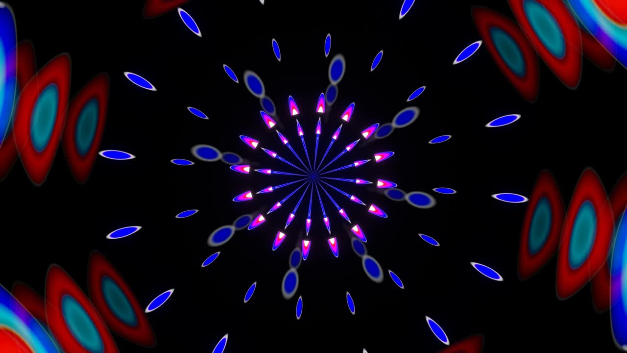 Pulsação neon brilhante de raios multicoloridos