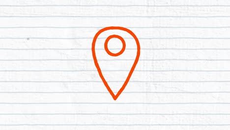 animation of red location pin icon people hand drawn with a marker on white lined paper