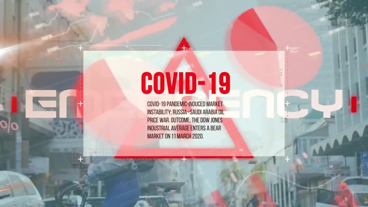 Animation of covid 19 data processing over statistics and woman in face mask