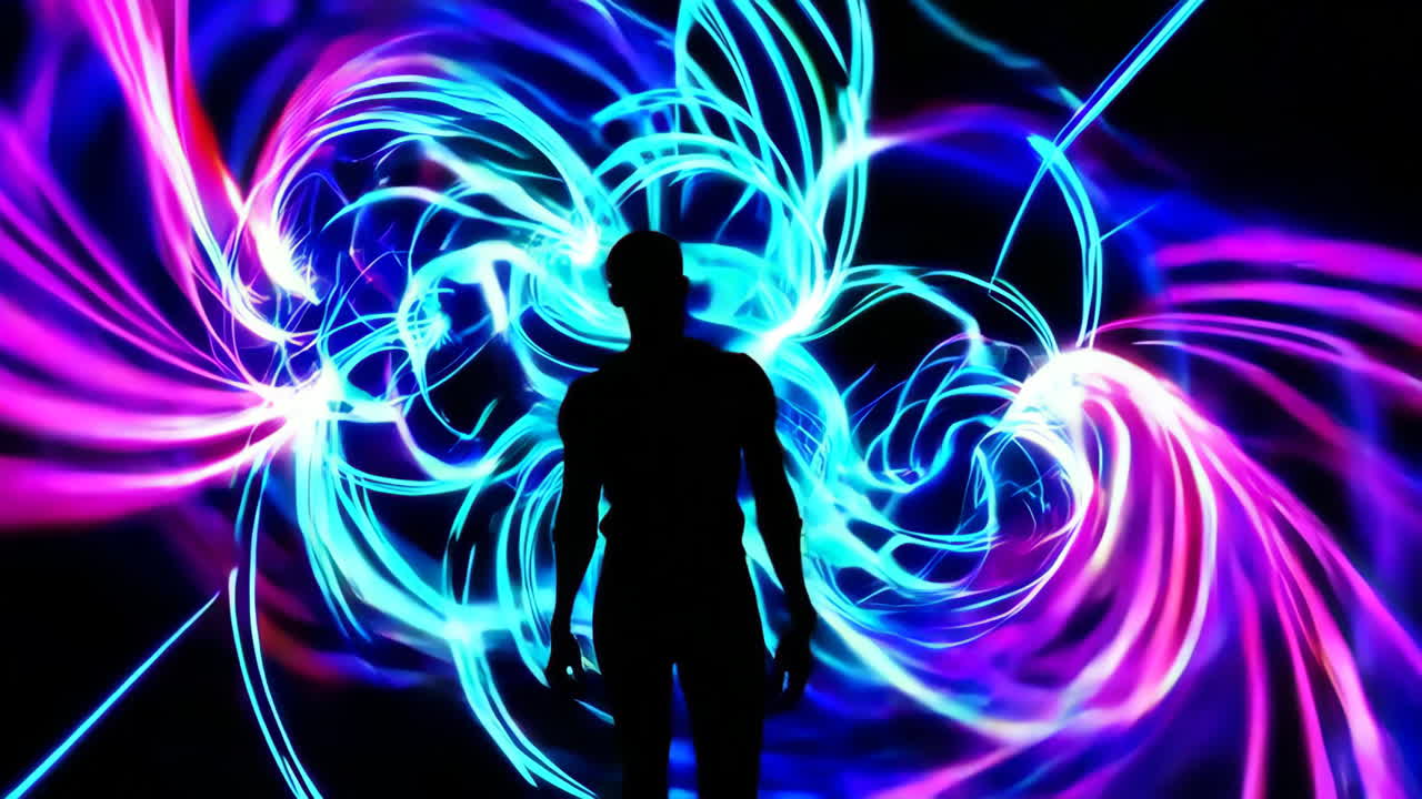 Silhouette Figure with Abstract Glowing Energy