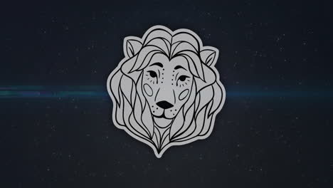 animation of lion head illustration over blue light and starry night sky