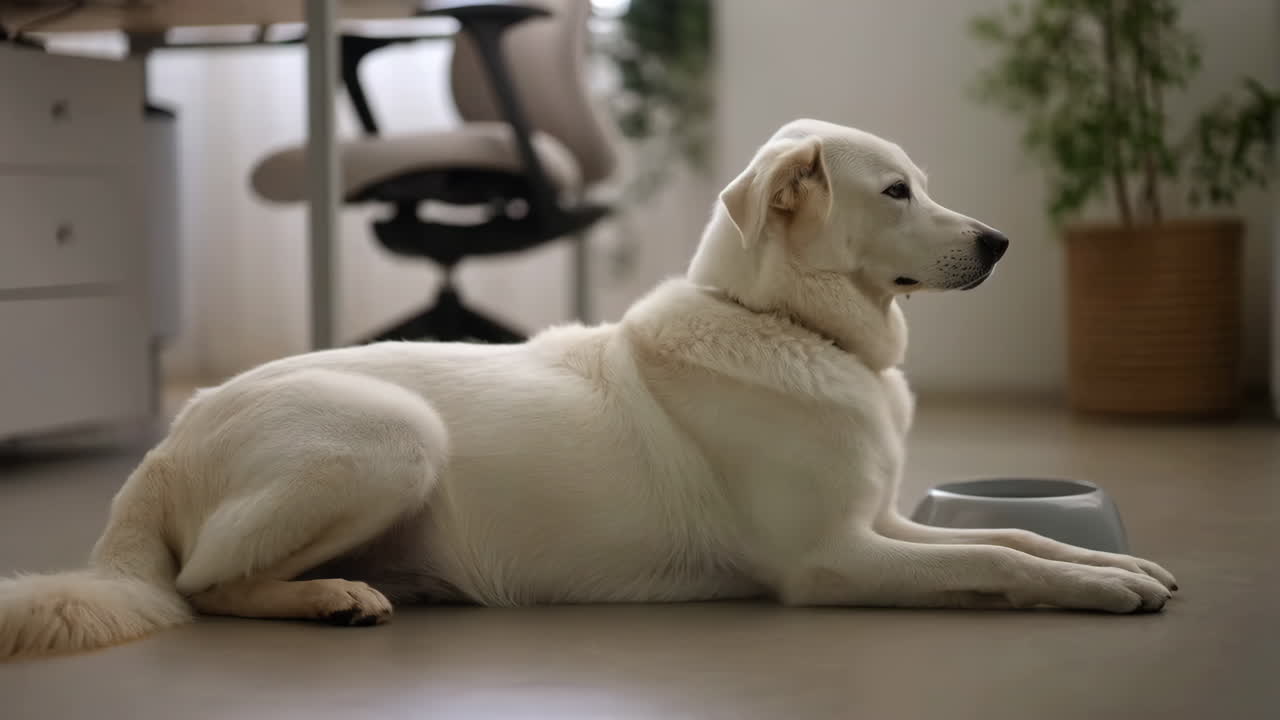 White dog resting indoors