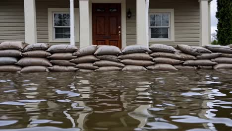 flooded home with sandbags