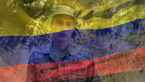 animación de la bandera de colombia sobre varios soldados