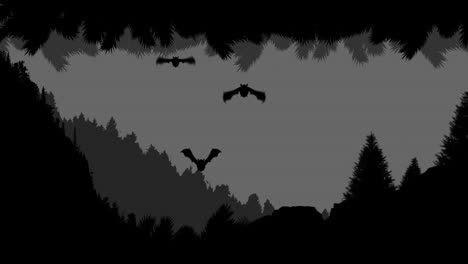 murciélagos de halloween volando con el bosque