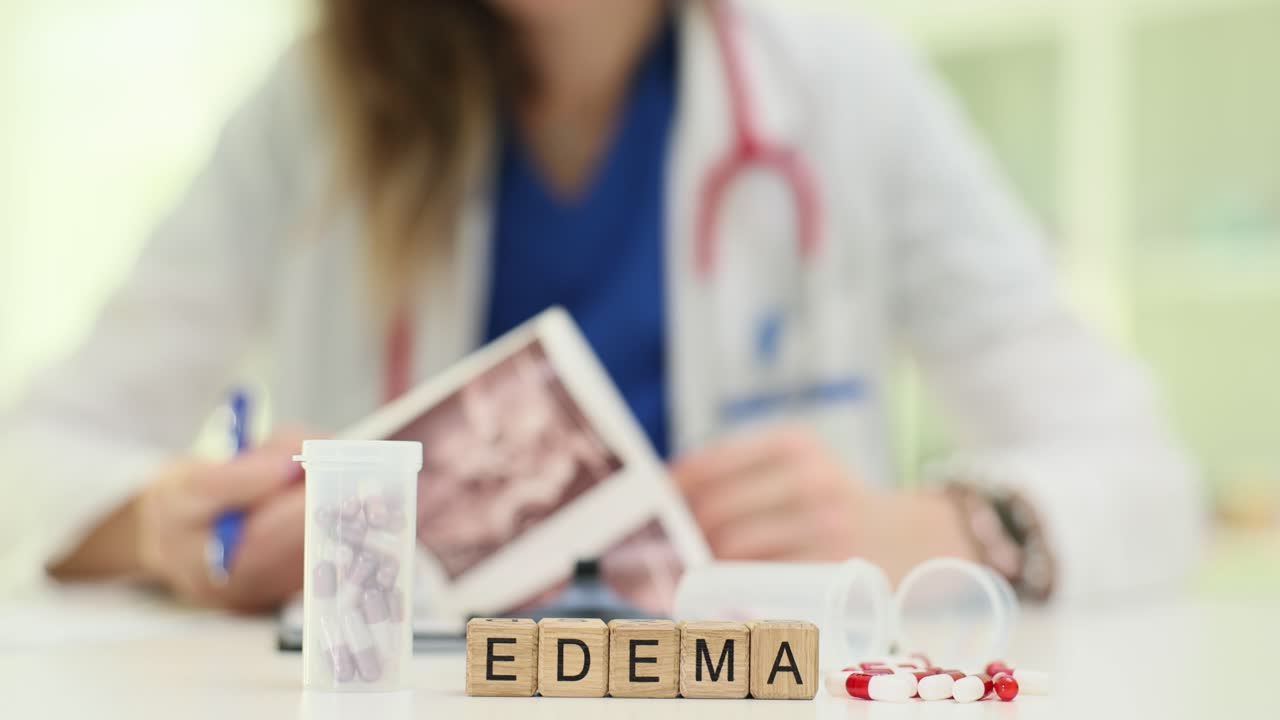 Profissional de Saúde Trabalhando no Diagnóstico e Tratamento de Edema com Comprimidos