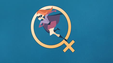 Animation-Einer-Superheldin-Frau-Auf-Einem-Weiblichen-Symbol