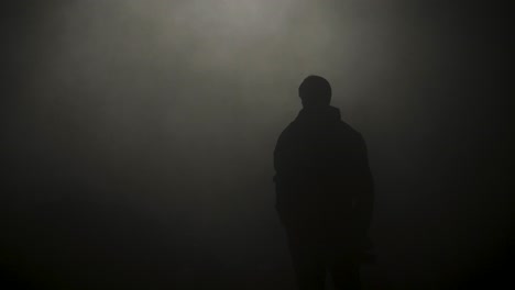 silhouette of a person in a foggy room