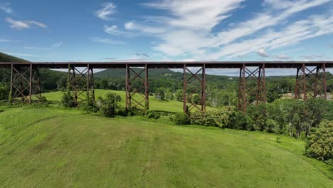 An-aerial-view-of-the-Moodna-Viaduct,-a-steel-railroad-trestle-in-Cornwall,-NY-on-a-sunny-day