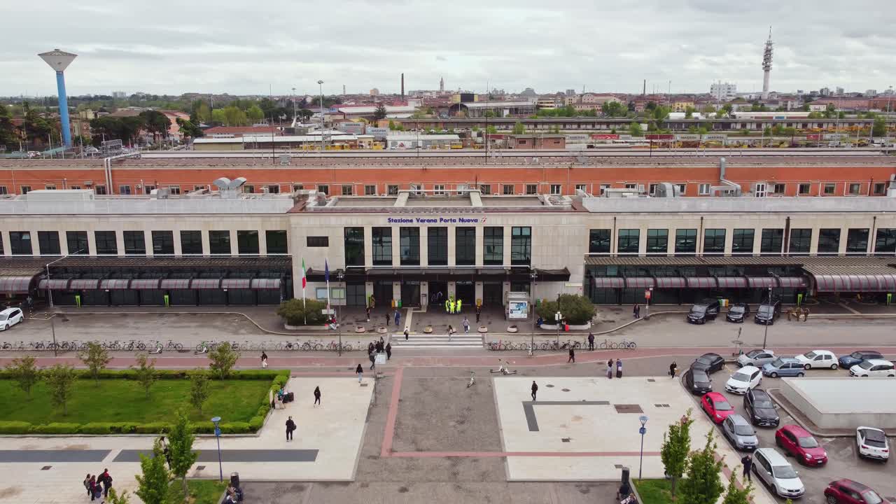 Modern railway station in Verona, Italy with wide view of surrounding area and vehicles