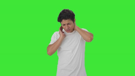 Sick-Indian-man-having-neck-pain-Green-screen