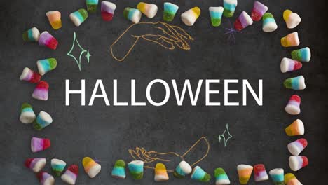 Animation-Von-Halloween-Text-über-Süßigkeiten