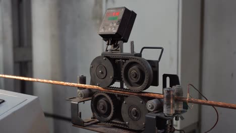 The manufacturing process of electrical cable made from copper wire. Clouce-up plan drawn copper wire.