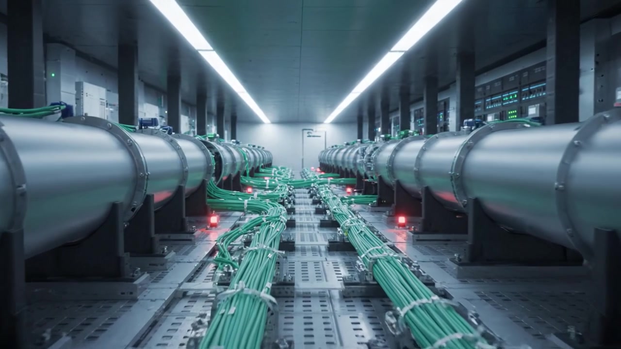 Advanced Machinery Infrastructure Featuring High-Tech Tubing and Green Wiring in an Industrial Environment Showcasing Innovative Engineering Design