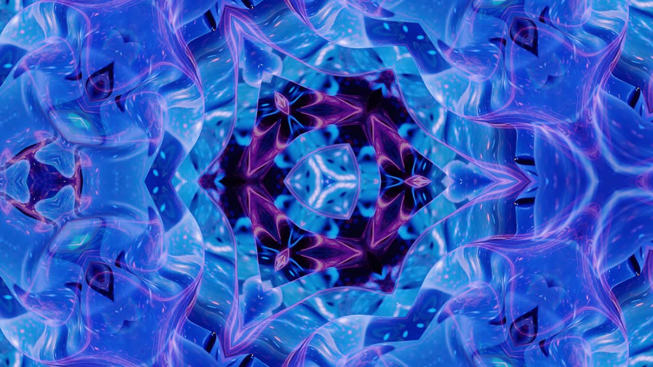 3d elegante abstracto en bucle bg como patrón simétrico ondulado como estructura caleidoscópica con ondas, vidrio líquido azul con hermosos colores de gradiente. 4k animado fluido colorido de moda