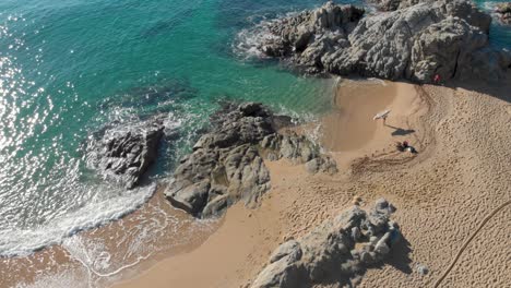 costa brava beach, aerial drone, paradise, turquoise green - lloret de mar mediterranean - spain