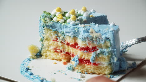 Schneiden-Sie-Einen-Flauschigen-Schichtkuchen,-Gefüllt-Mit-Dekadenter-Erdbeerfüllung-Und-Garniert-Mit-Einem-Herrlich-Weichen,-Süßen-Und-Köstlichen-Blauen-Buttercreme-Zuckerguss