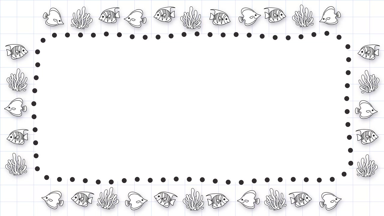 Hand-drawn underwater marine life frame loops with stop-motion style on a whiteboard grid background.
