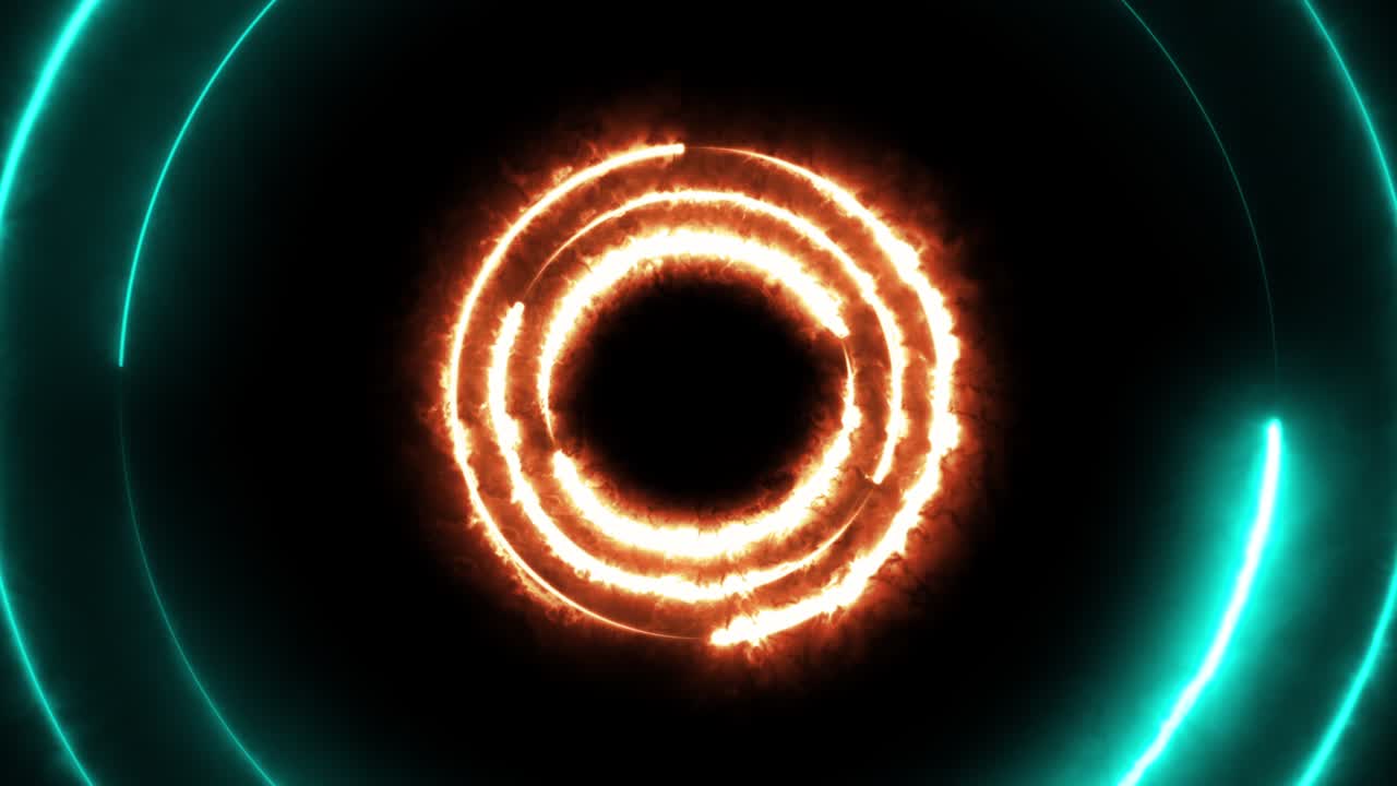 escena de colorido fuego naranja círculo verde redondo luz movimiento abstracto en fondo negro