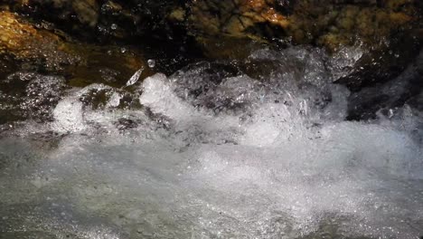 Crystal-clear-fresh-mountain-waterfall-crocodile-river-water-sparkling-and-flowing-over-rocks-and-pebbles-in-the-background-at-the-walter-sisulu-national-botanical-gardens-in-roodepoort,-South-Africa