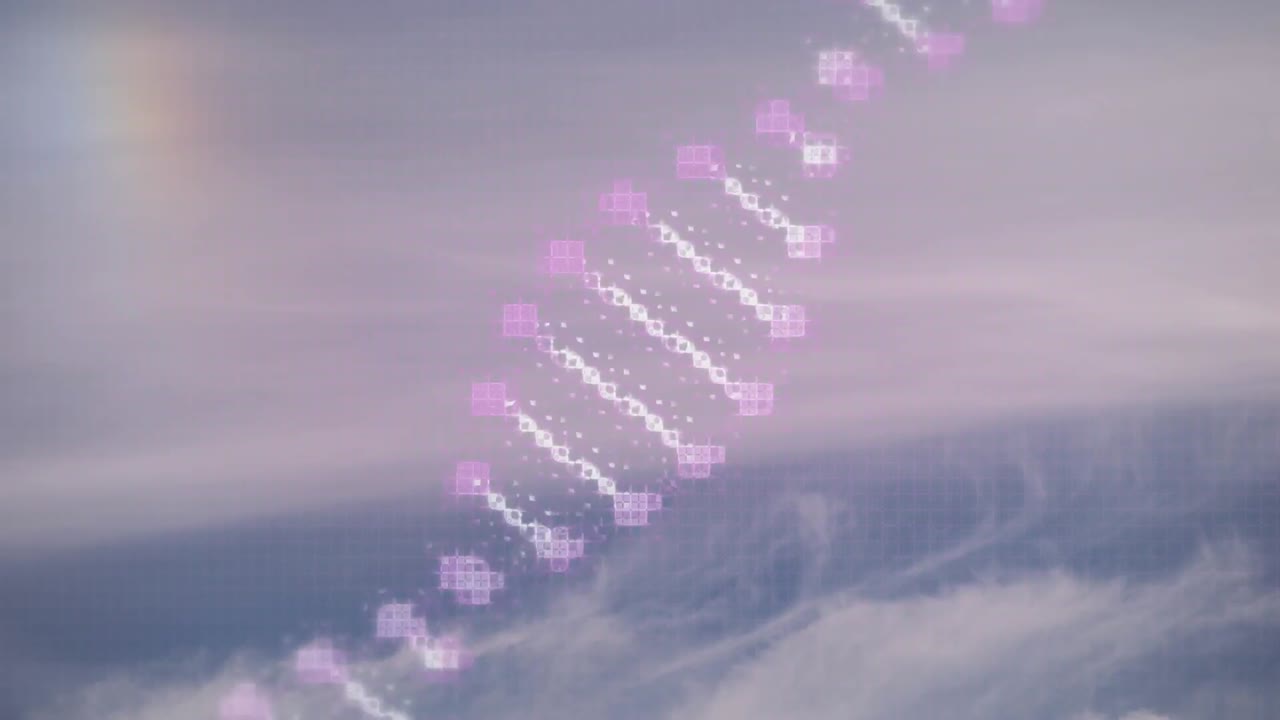 하늘 위에서 회전하는 dna 사슬의 애니메이션