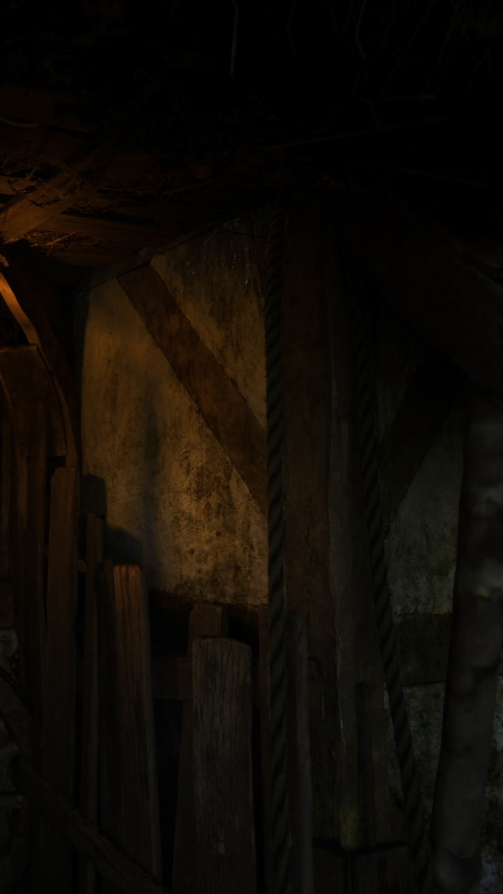 Vivid rustic scene reveals ancient charm in a dimly lit wooden setting