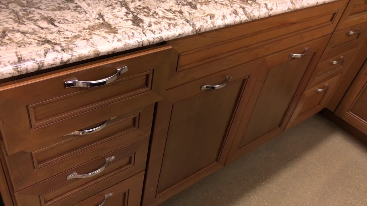 Prospective view of the kitchen cabinet drawer closing in slow motion