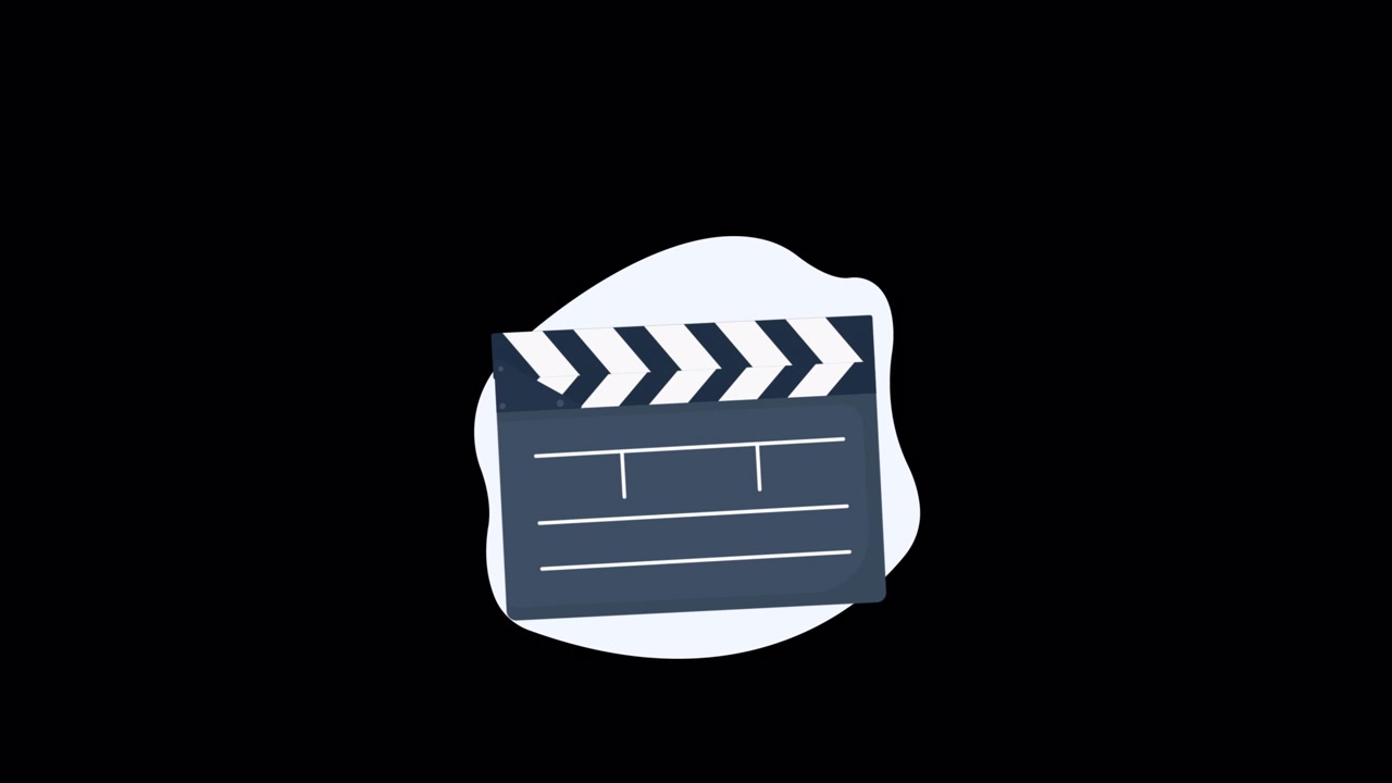 Animiertes Filmklappen-Symbol auf schwarzem Hintergrund