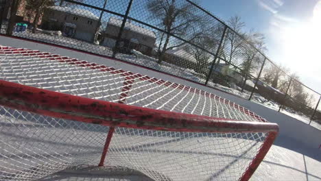 hockey puck pov scoring goal on empty net