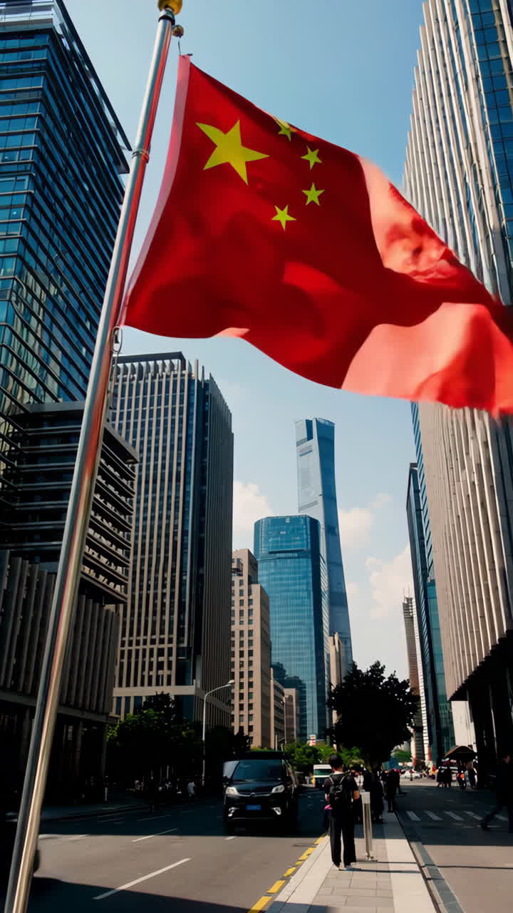 Horizonte de Cidade Chinesa com Bandeira