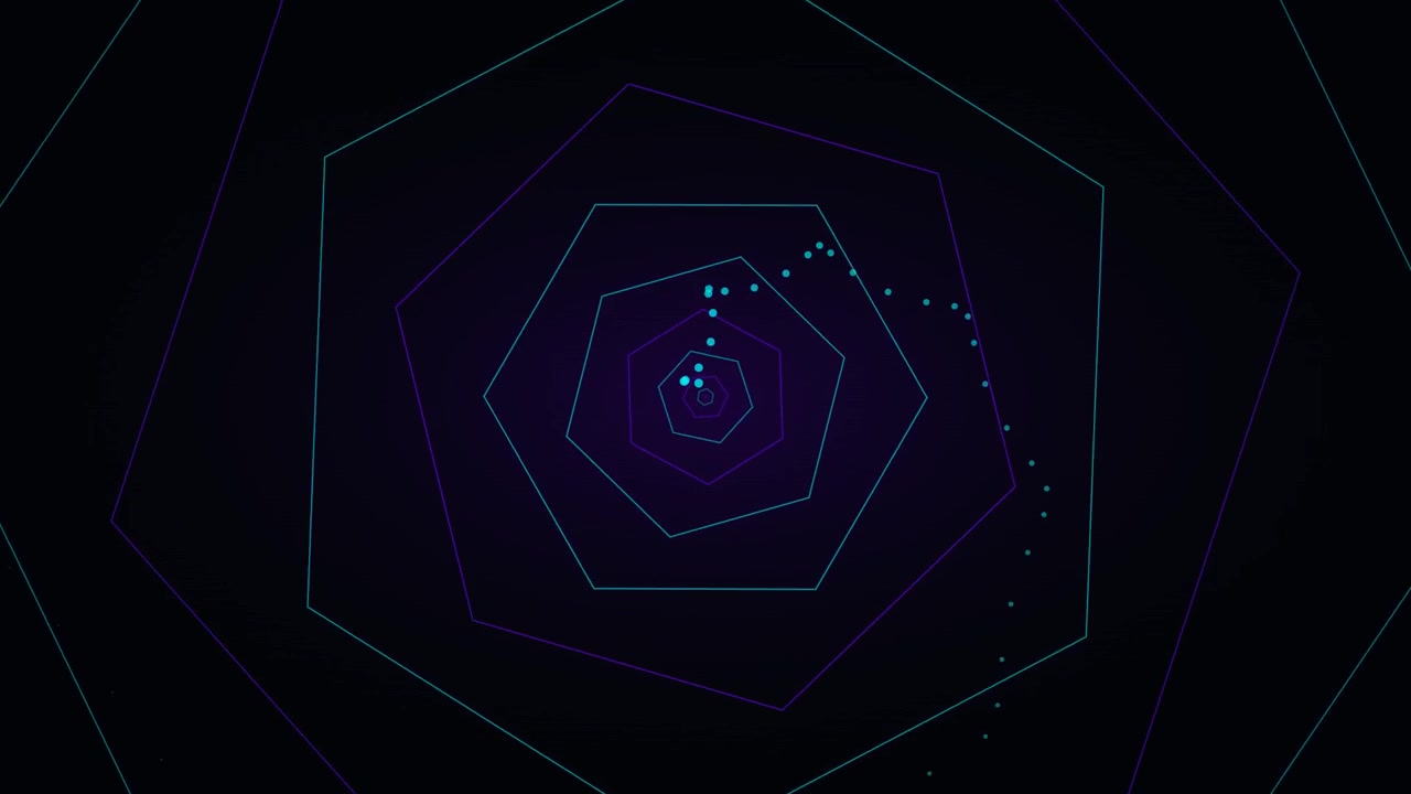 Abstract Motion Graphics with Rotating Hexagonal Tunnel and Glowing Particles