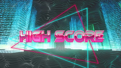 animation of high score text over neon pattern