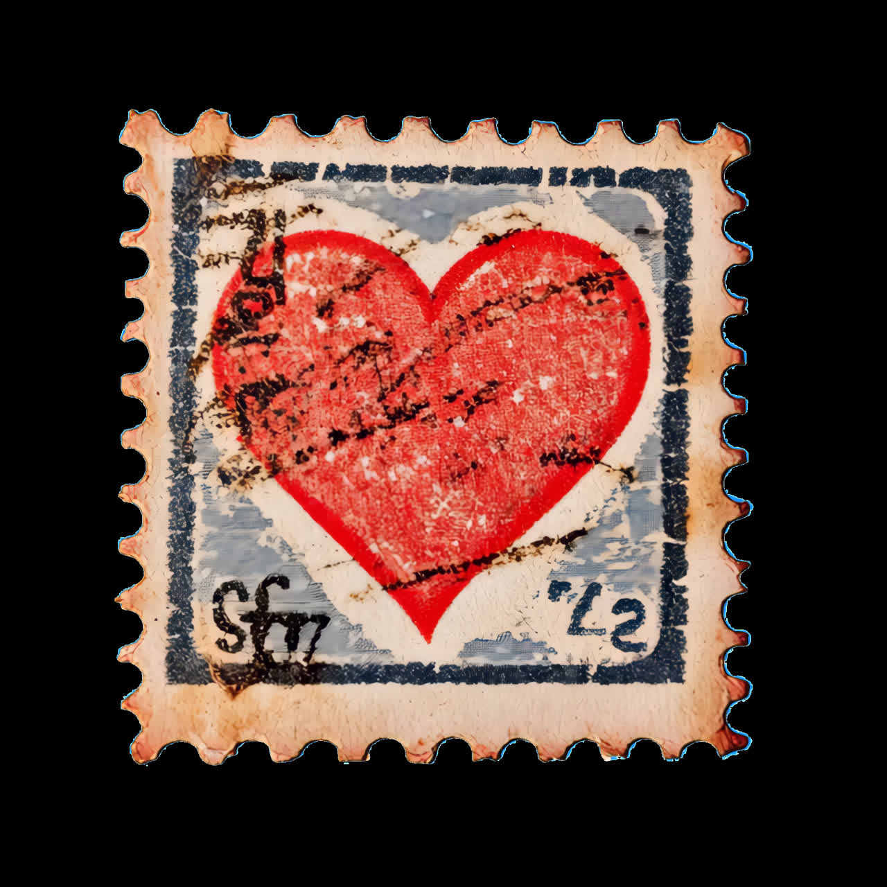 Risorsa isolata di animazione di francobollo a forma di cuore vintage, video 4K trasparente, canale alfa, ProRes