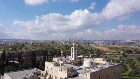 mar elias monastery and jerusalem in background, aerial view