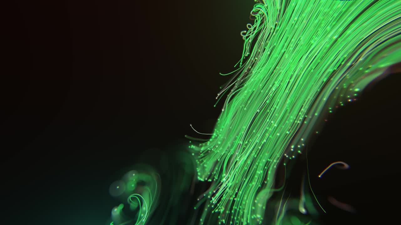 video 4k di elementi di design verde lucido astratto su sfondo scuro.