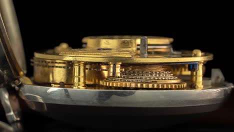 close-up of an antique pocket watch movement