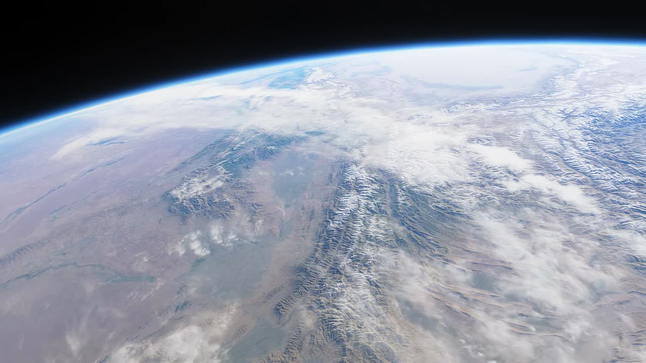 Spaceship flies over the planet Earth. Cinematic shot of our home planet from space. View Of Planet Earth From Space. 3d animation