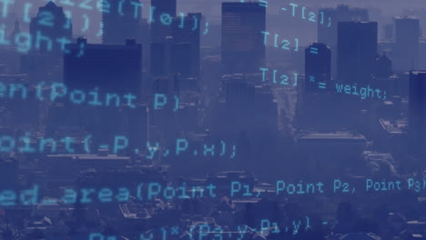 animation of data processing against aerial view of cityscape