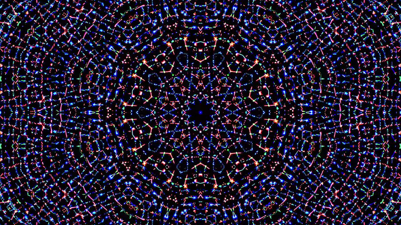 Abstract Kaleidoscope pattern with red blue colors. Magic mandala. 4k