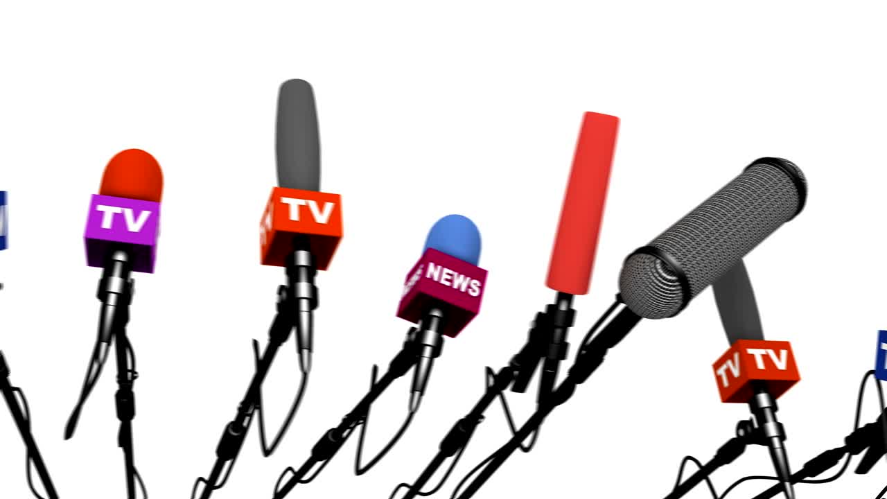 movimiento de la cámara a lo largo de una pluralidad de micrófonos, bucle, animación 3d