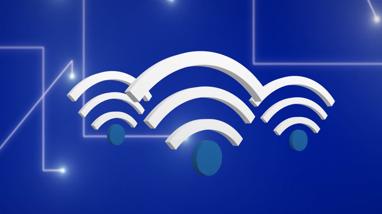 Animation of wifi digital icons flying over blue background