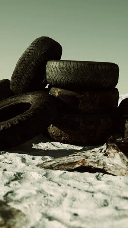 pile of old tires in the desert