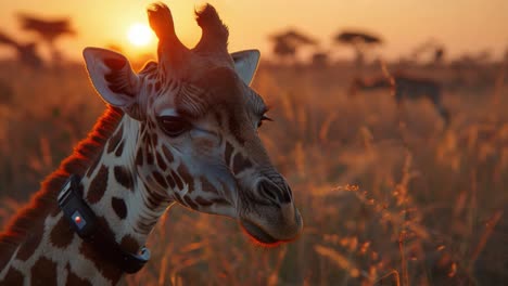 giraffe in the savannah at sunset