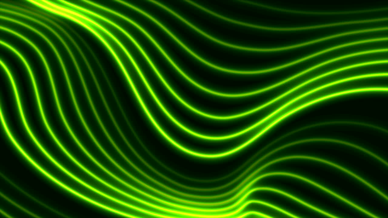 Bright green neon curved wavy lines video animation