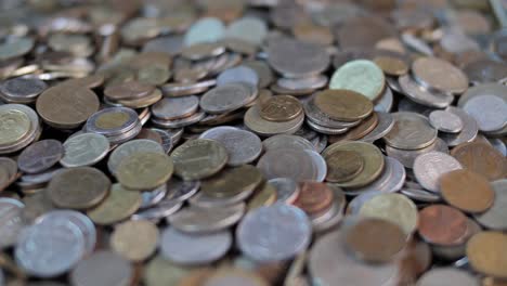 flea market, collection of old coins and banknotes, close up, selective focus