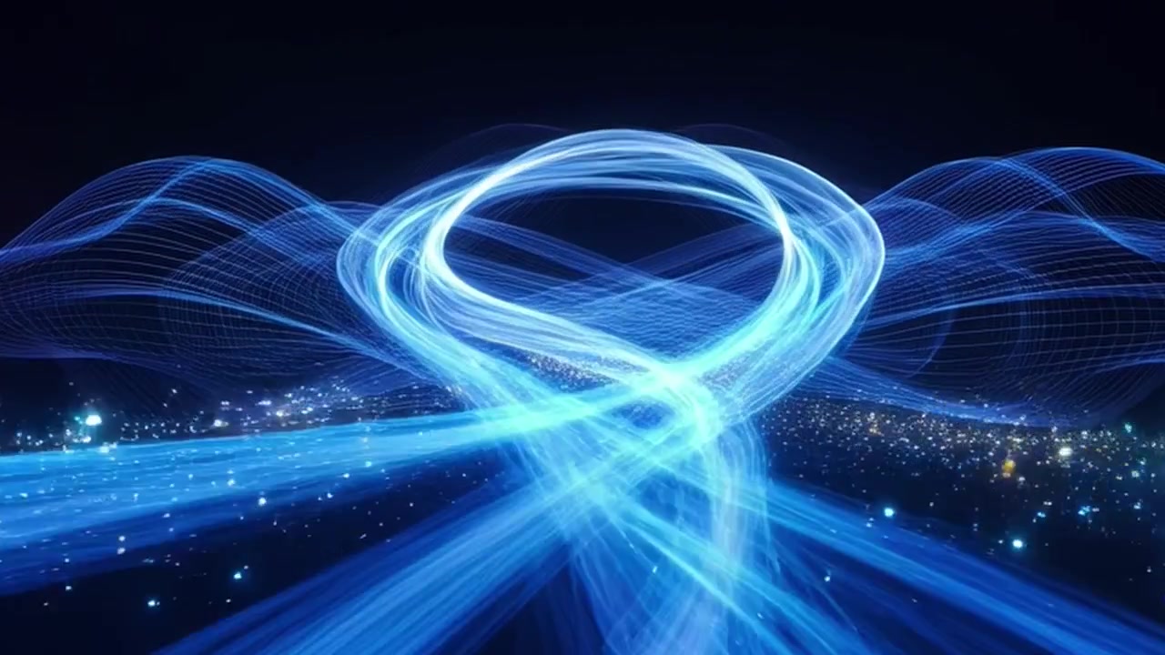 Abstract Blue Light Trails and Digital Waves Motion Background