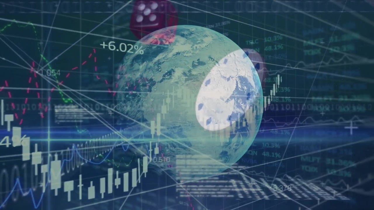 Animación de procesamiento de datos y un globo terráqueo sobre un chip.