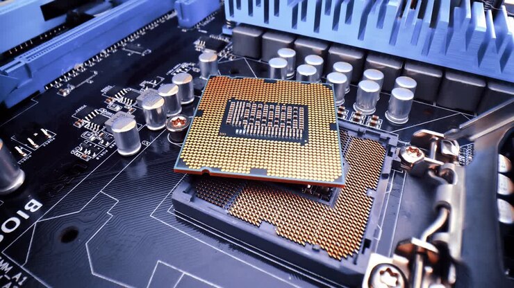 Primo piano del chip CPU. Processore Centrale del computer. Concetto di tecnologia moderna dei computer.