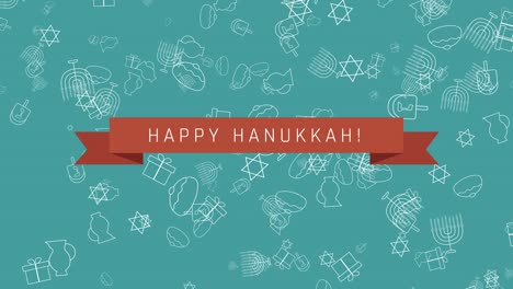fondo de animación de diseño plano de vacaciones de hanukkah con símbolos tradicionales y texto en inglés