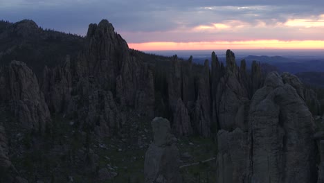 Aerial-flyover-Cathedral-Spires-in-Custer-State-Park,-South-Dakota